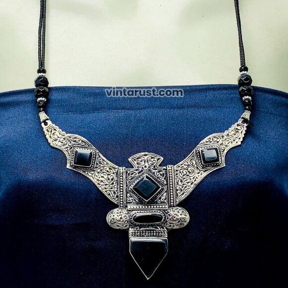 Antique Black Nepalese Triangular Pendant Necklace, Boho Chic Necklace - Picture 2 of 11